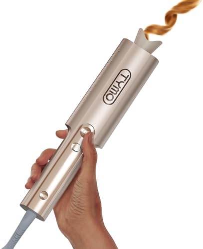 Upgraded Automatic Rotating Curling Iron - TYMO Long Barrel Curling Wand for Long Hair, Ceramic 1 Inch Hair Curler Anti-Scald, Tangle-Free, 600M Ionic, Dual Voltage for Easy Lasting Curls, Gold