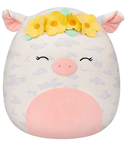 Squishmallows 16-Inch Rosie Spotted Pig with Yellow Flower Crown - Large Ultrasoft Official Kelly Toy Plush