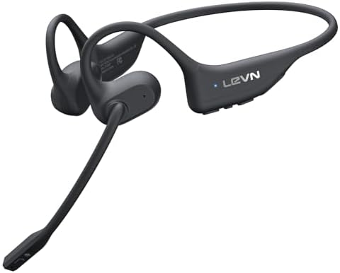 LEVN Open Ear Headphones with Mic, Bluetooth Headset with Microphone, AI Noise Cancelling Multipoint Connect Bluetooth 5.3 Headset, Sweatproof Wireless Headset for Work, Driving, Running, Workouts