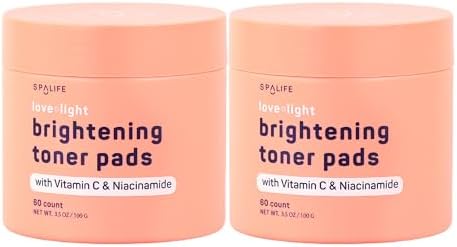 SpaLife Love & Light Radiating Toner Pads – for Uneven Skin Tone, Dark Spots & Discoloration, Clogged Pores, Dullness with Vitamin C, Niacinamide – Toner Pads for Face, Face Pads, Pre-Soaked Pads