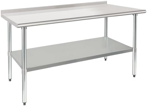 HARDURA Stainless Steel Prep & Work Table 30 x 60 Inches NSF Heavy Duty Commercial with Undershelf and Backsplash, Galvanized Legs for Commercial Food Prep