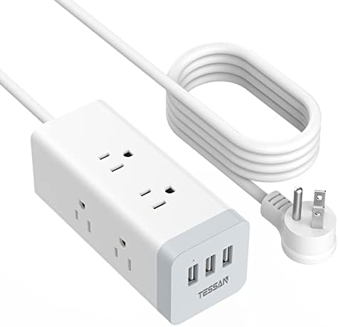 Surge Protector Power Strip 10 FT Cord, TESSAN Long Extension Cord with 6 Outlet and 3 Wall Charger, 3 Prong Flat Plug, Desk Charging Station for Home Office Supplies, Dorm Room Essentials, White