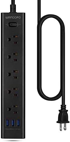 2 Prong Power Strip, 5 FT Extension Cord Surge Protector, 5 Outlets and 3 USB, 13A/1625W, Polarized Two Prong to Three Prong Outlet Adapter Converter, Wall Mount, Black