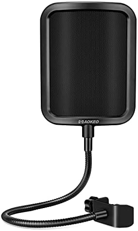 Aokeo Metal Pop Filter, 2023 New Metal Mesh Layer Microphone Windscreen for Hyperx QuadCast, Blue Yeti and Other Mics, Pop Shield with Flexible 360° Gooseneck Clip Stabilization Arm