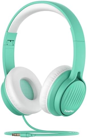 TuneFlux Upgraded Kids Headphones, Wired Toddler Headphones, 85dB Limited Volume On Ear Headphones, Portable Foldable Design, Stereo Sound Kids Headphones for School/Tablet/Travel-Green