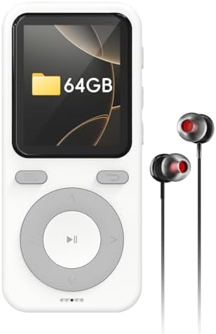 64GB MP3 Player with Bluetooth,Bluetooth Portable HiFi Lossless Sound MP3 Player with Speaker, Voice Recorder,Equalizer for Sports Running,Micro SD Card up to 128GB(Earbuds Included)