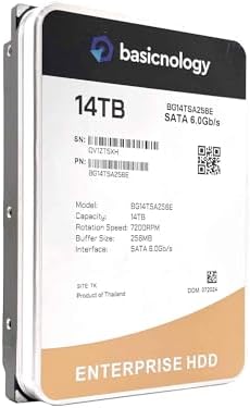Basicnology Enterprise HDD 14TB 7200RPM SATA 6Gb/s 128MB Cache 3.5inch Datacenter Hard Drive (BG14TSA256E) - 3 Years Warranty (Renewed)