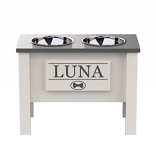 Personalized Elevated Dog Bowl Stand for Large, Medium, Small, X-Small Dogs - Stainless Steel Food and Water Bowls - Raised Dog Dish (X-Large, Grey)
