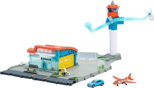 Matchbox Toy Car Playset, Takeoff Adventure Airport Set with Die-Cast Audi in 1:64 Scale, Plastic Plane, Take-Off & Landing Feature & Storage
