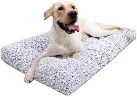 KSIIA Washable Dog Bed Deluxe Plush Dog Crate Beds Comfy Kennel Pad Anti-Slip Pet Sleeping Mat for Large, Jumbo, Medium, Small Dogs Breeds, 35" x 23", Gray