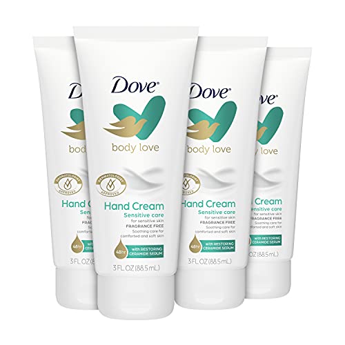 Dove Body Love Hand Cream Sensitive Skin 4 Ct Fragrance-Free Soothes and Comforts Rough, Dry Skin 3 oz