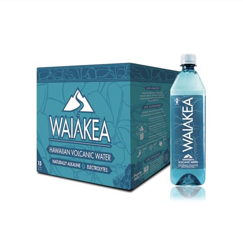 Waiākea - Hawaiian Volcanic Water - Naturally Alkaline Water - pH Range 7.6 to 8.2 - All Natural Minerals & Electrolytes - 100% Recycled Water Bottles - Bottled Water 15 Pack - 23.7 Fl Oz, 700 mL