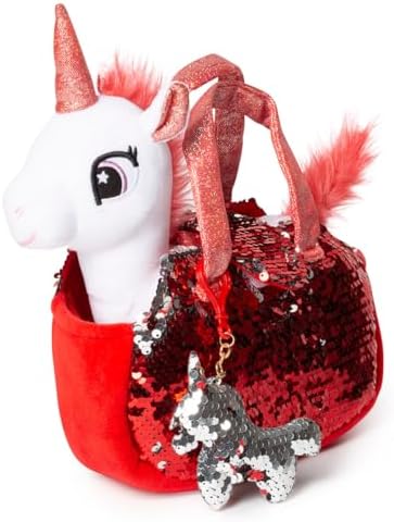Little Jupiter Plush Pet Set w/Purse - Unicorn Stuffed Animals - Unicorn Stuffed Animals for Girls - Unicorn Plush - Stuffed Unicorns - Unicorn - Unicorn Gift for Age 4-7 yrs (White Red Unicorn)