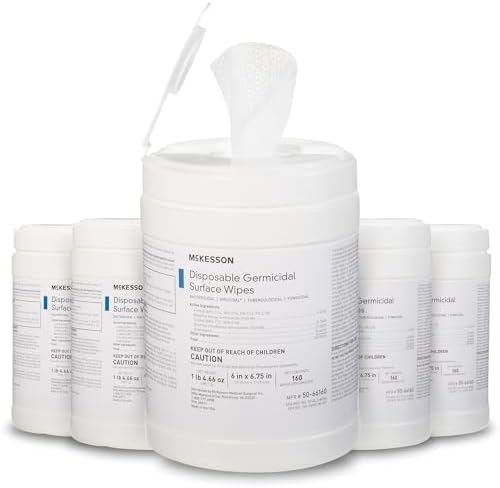 McKesson Germicidal Wipes [800 Count] Disinfecting Wipes, Alcohol Cleaning Disinfectant Wipes, Hospital Grade Multi-Surface Wipes, 160 Wipes, 5 Pack