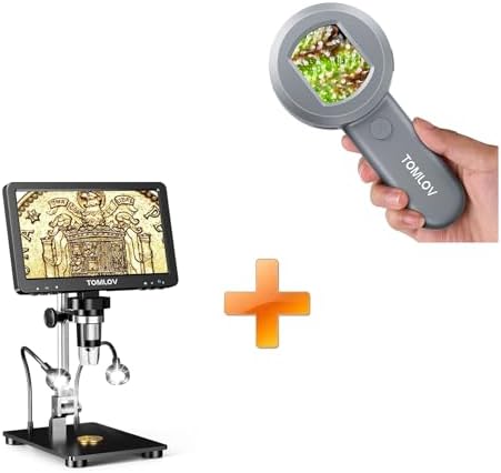 TOMLOV P10 Microscope for Kids, 100X Pocket Magnifying Glass with Light for Adults, Portable Jewelers Loupe with Screen+DM9 Pro
