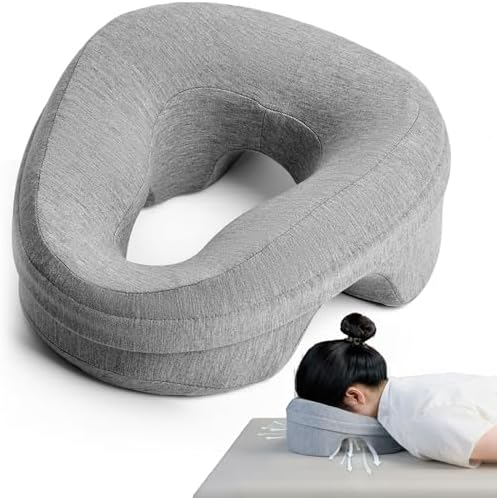 Face Down Pillow for Bed, Massage Headrest Face Pillow After Eye Surgery, Memory Post-Eye Recovery or Beach Tanning, Prone Sleepers with Breathable Design, Removable Grey Cover
