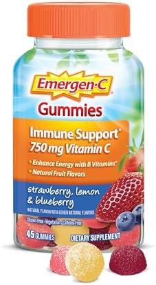 Emergen-C 750mg Vitamin C Gummies for Adults, Immune Support Gummies, Gluten Free, Strawberry, Lemon and Blueberry Flavors - 45 Count