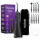 MySmile LP211 Cordless Advanced Water Flossers for Teeth, 5 Cleaning Modes Rechargeable Power Dental Flosser 8 Replacement Jet Tips IPX 7 Waterproof Dental Irrigador with Portable Travel Storage Pouch