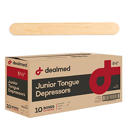 Dealmed 5.5” Junior Tongue Depressors – 5,000 Non-Sterile Wood Tongue Depressor Sticks for Crafts, Medical Practice, Emergency First Aid Kits, 500/Box (Pack of 10)