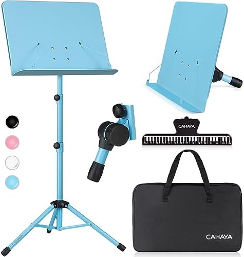 CAHAYA Sheet Music Stand & Tabletop Music Stand Solid Back with Carrying Bag for Books Notes Laptop Tablet Blue CY0194-3
