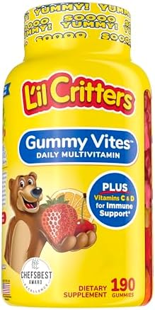 L'il Critters Gummy Vites Daily Kids Gummy Multivitamins Assorted Fruit Flavors for Ages 2+ Toddlers & Kids, Gummy Vitamin with Vitamin C and D, 95-190 Day Supply, 190 Gummies