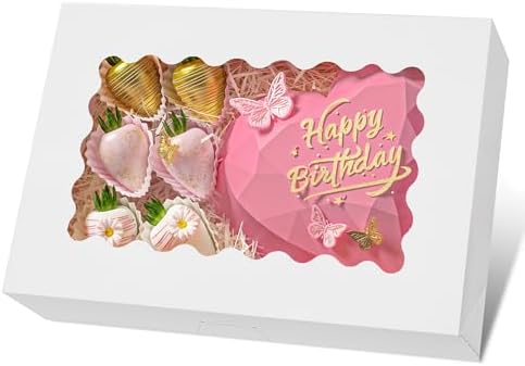 Moretoes 32pcs Cookie Boxes, 12x8x2.5 Inches White Treat Boxes with Window, Bakery Boxes Valentine's Day Boxes for Chocolate Covered Strawberries, Desserts, Cookies, Pastries, Muffins, Donuts