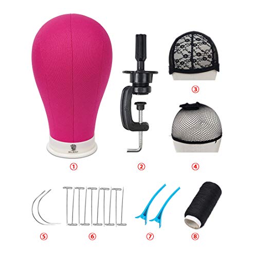 Bileaf 24 Inch Poly Canvas Block Wig Mannequin Head With Stand Pink Styling Manikin Head Set Display Canvas Wig Head with Mount Holes(Rosy Head)