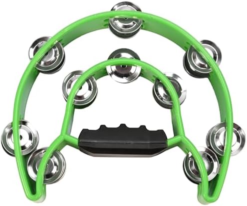 Soulmate Tambourine Metal Jingles Hand Held Percussion Half-Moon Double Row Tambourine for Kids Adult Musical Instrument Gift for KTV, Party, Green