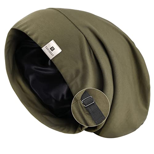 YANIBEST Slouchy Beanie Hat Satin Lined Sleep Cap Satin Bonnet Chemo Headwear Caps for Women and Men Olive Green