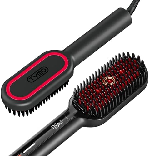 TYMO Hair Straightener Brush - Upgraded Ionic Plus Straightening Brush with Dense Bristles, 16 Temps, Dual Voltage | Heat Brush Straightener for Women | Flat Iron Comb for Thick Curly Hair
