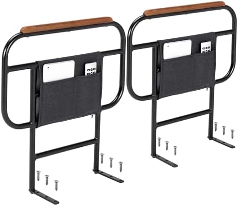 Bed Hand Rail for Elderly Adult Safety, Screw Bolt on Wooden Bed Board, Pull Assist Aid Set of 2, 22 inch Height