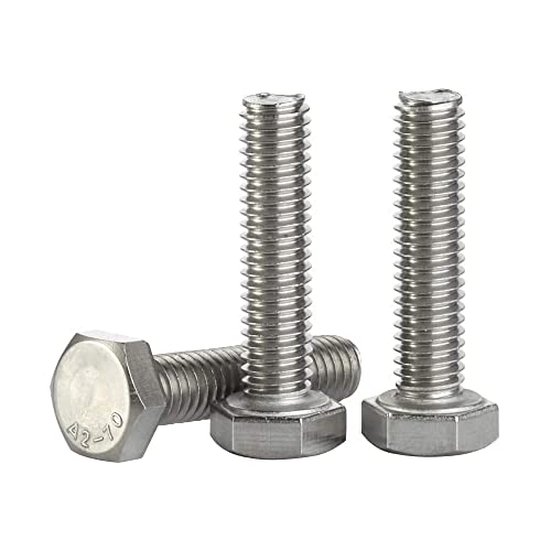 M6 x 10mm Hex Head Screw Bolts, Fully Threaded, Stainless Steel 18-8, Plain Finish, Quantity 50