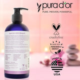 PURA D’OR 16 Oz Organic Anti-Cellulite Massage Oil for Toned Legs and Butt - Lemon Peel Oil, Moringa Oil, Grape Seed Oil, Grapefruit Oil & Eucalyptus Oil - Skin Firming & Tightening