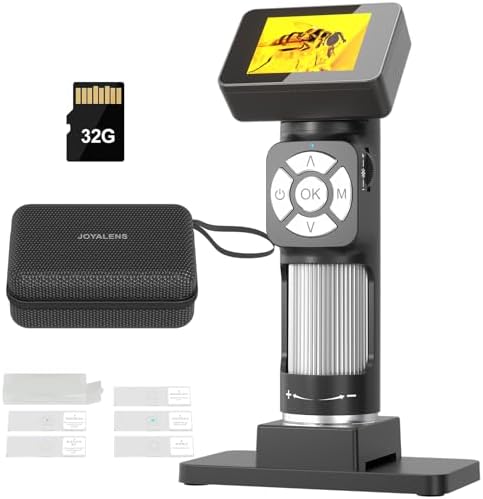 JL112 Handheld Microscope for Kids Adults, Portable Pocket Microscope with 2" LCD Screen, 1080P USB Microscope Camera with 8 LED Lights, Compatible with Windows, Microscope Slide Kit, 32GB