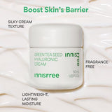 innisfree Green Tea Seed Hyaluronic Acid Cream With Barrier Boosting Complex and Ceramide, Korean Hydrating Face Moisturizer and Balancing Cream