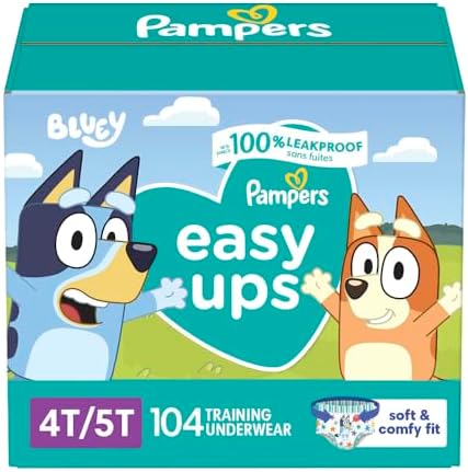 Pampers Easy Ups Boys & Girls Bluey Potty Training Pants - Size 4T-5T, One Month Supply (104 Count), Training Underwear (Packaging May Vary)