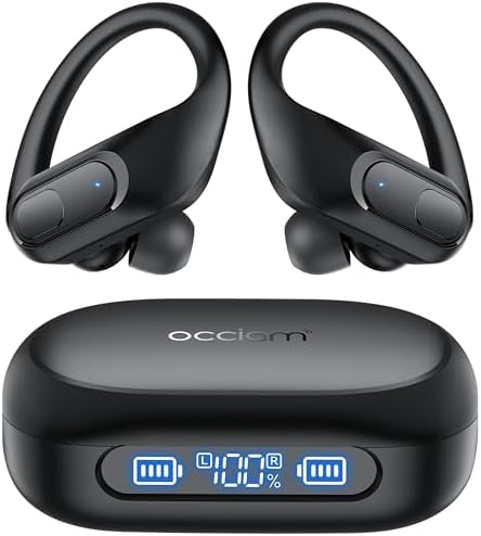 occiam Wireless Earbuds Bluetooth Headphones 96Hrs Playback Sport Ear Buds with Earhooks Microphone in-Ear Earphones Stereo Sound for Laptop Pad Phones Workout Running Exercise Gym (Black, M)