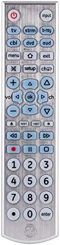 GE Big Button Backlit Universal Remote Control for Samsung, Vizio, Lg, Sony, Sharp, Roku, Apple TV, TCL, Panasonic, Smart TVs, Streaming Players, Blu-Ray, DVD, 6-Device, Silver, 33712