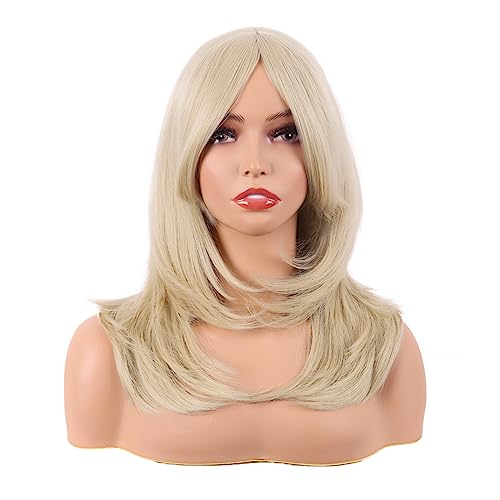 MapofBeauty 20 Inch/50 cm Long Layered With Bangs Straight Synthetic fiber Shoulder Length Hair for Daily Use or Party Wig (Blonde)