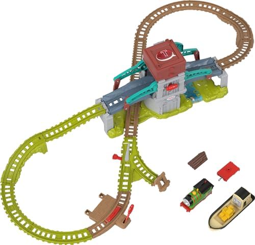 Thomas & Friends Toy Train Set Talking Bulstrode & Which-Way Bridge Track Playset with Sounds & Percy Engine for Kids Ages 3+ Years