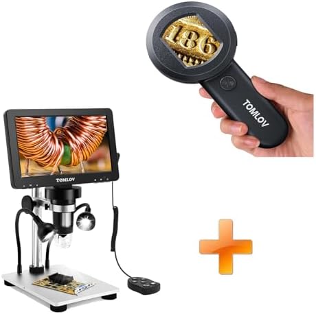 TOMLOV P10 Microscope for Adults Kids, Handheld Coin Magnifier with Light for Error Coins, Collector Portable 100X Jewelers Loupe+DM9