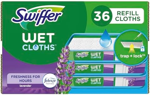 Swiffer Sweeper Wet Mopping Cloth Multi Surface Refills, Mops for Floor Cleaning, Febreze Lavender Scent, 36 Count