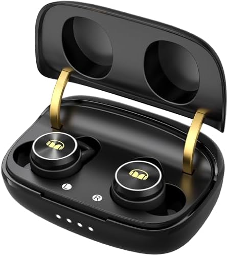 Monster Clarity 101Plus AirLinks Wireless Earbuds, Bluetooth 5.0 in-Ear Headphones with Charging Case, Stereo Earphones Deep Bass Sound, Built-in Mic, Clear Call, Water Resistant Design for Sports.