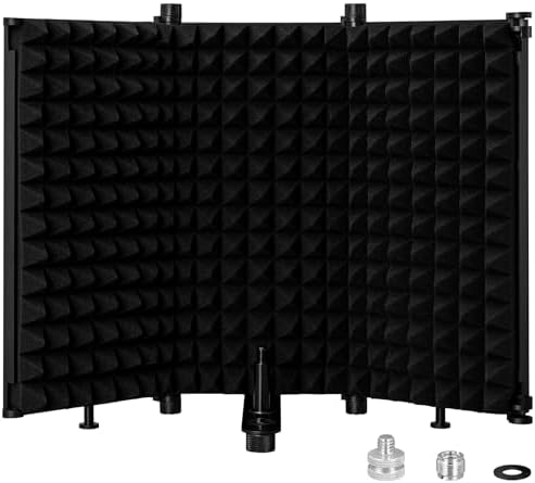 LZSIG Microphone Isolation Shield, Foldable Mic Shield with Triple Sound Insulation, Reflection Filter for Recording Studio, Podcasts, Singing, and Broadcasting (L(18"x 12.9"))