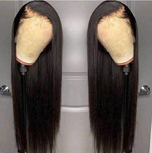 ANDRIA 13x4 HD Lace Front Wigs Straight Hair Glueless Lace Wigs Synthetic Long Silk Straight Natural Wig Heat Resistant Fiber Natural Black Hair Wig With Baby Hair For Black Women 24 Inches
