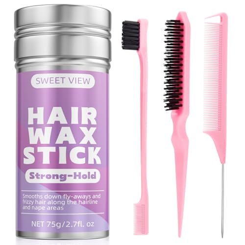 Hair Wax Stick & Slick Back Hair Brush Set for Smooth Flyaways, Frizz, Sleek Ponytail, Bun, Styling Accessory for Girls, Kids