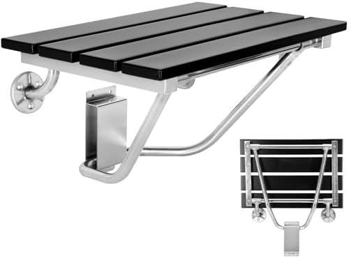17 Inchs Folding Shower Seat Wall Mounted, Foldable Shower Bench for Small Spaces, 400lb Capacity (Black)