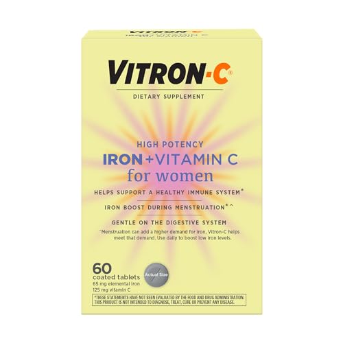 Vitron-C High Potency Iron Supplement, Immune Support, 125mg Vitamin C, 60 Count, Pack of 1