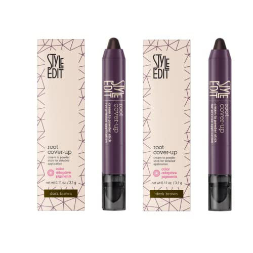 Style Edit Root Touch Up Stick for Gray Hair Coverage and Dark Brown, Temporary Hair Color, Premium Shading Sponge Pen, Hair Makeup Cover Up, 0.11 oz 2 Pack