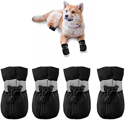 YAODHAOD Dog Shoes for Small Dogs, Anti-Slip Dogs Boots & Paw Protector for Winter Snowy Day, Summer Hot Pavement Dog Booties with Reflective Straps, Cat Dog Shoe for Indoor Hardfloors (Black, 4)